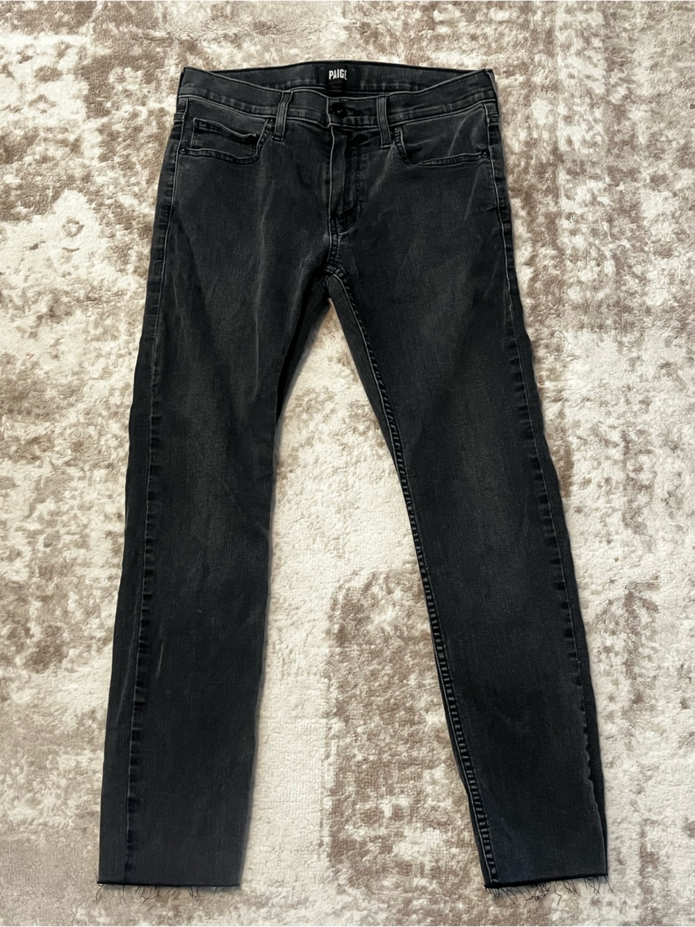 PAIGE Lennox Slim Fit Jeans Mens 29 Faded Black Raw Hem Stretch Denim